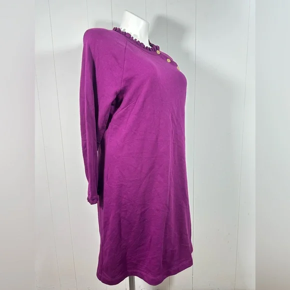 Talbots Sz XL Ruffle Neck Midi Sweater Dress W/ Shoulder Buttons Long Sleeve - Picture 5 of 11